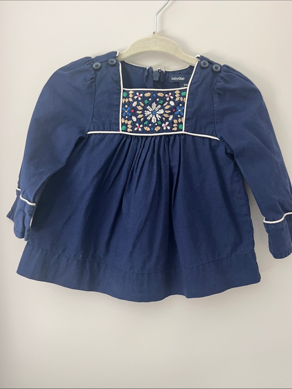 GAP Navy Embroidered Long-Sleeve Toddler Dress